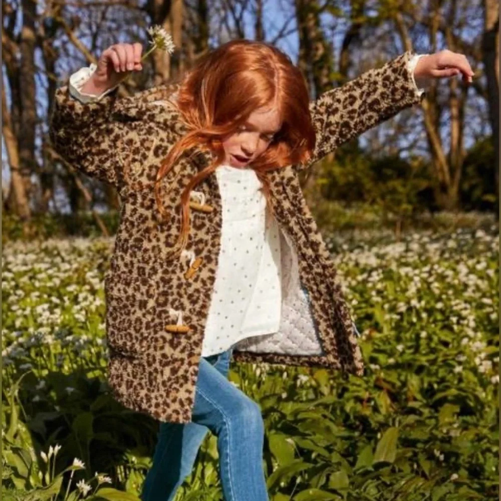 Mini Boden Wool-hooded Duffle Cheetah Print Pea Coat